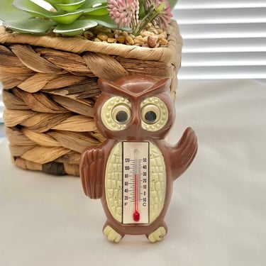 Kitschy Owl Magnet, Googly Eyes, Thermometer, Vintage Home Decor, Midcentury, Hong Kong 