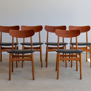 Six Mid Century Danish Modern Teak & Oak Dining Chairs 