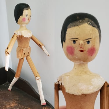 Early Penny Peg Wooden Doll 11.5" Tall - Grudner Style Doll - Antique Dolls - Collectible Dolls 