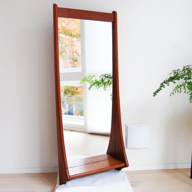 Danish Modern Teak Wall Mirror with Shelf by Jansen Spejle Made in Denmark 