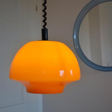 Vintage Orange Opaline Pendant Light/ Mid Century Modern/ Vintage Glass Fixture/ MCM  Hanging Lamp/Retro Light/Yugoslavia 70's/ Space Age 