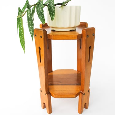 Hexagon Wood Table Plant Stand 