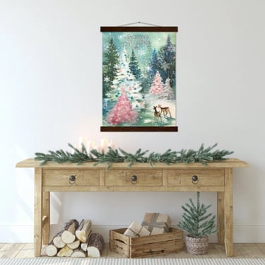 Pink Vintage Merry Christmas Wall Art ~ Hanging Poster Art ~ Vintage Christmas ~ Decorations ~ Christmas Art ~ Christmas Home Décor 