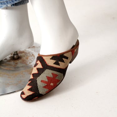 vintage Turkish kilim mules, size 8 