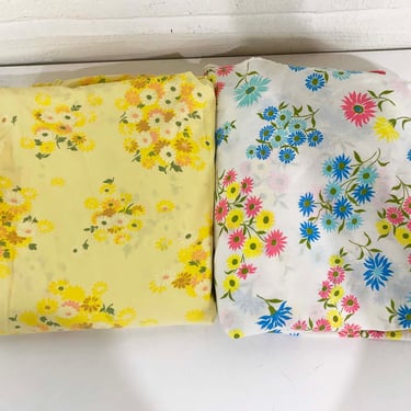 Vintage Wamsutta Twin Fitted Flat Sheet Grants Mismatched Sheets Set Floral Bedding Cotton Fabric Floral 1970s 