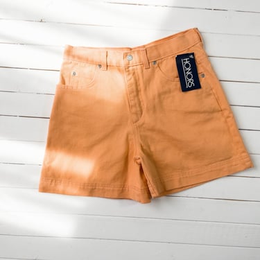 high waisted jean shorts | 80s 90s vintage tangerine orange denim shorts 