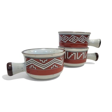 1970s Vintage Mountain & Mesa Soup Bowls, Enesco Fine China Set of 3, Aztec Southwestern Kitchen, Chowder Gumbo Chili Crock, Made in Japan 