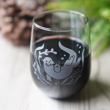 Otter Stemless Wine Glass - engraved 17oz barware dishwasher safe 