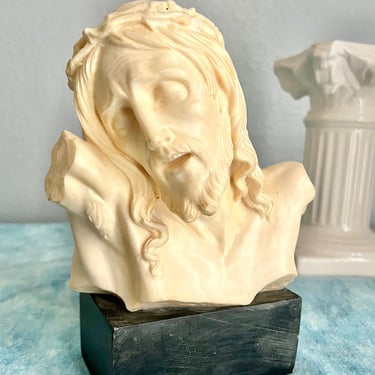 Face of Christ Sculpture, Signed A Santini, Statue Made in Italy, Sculptural, Religious Decor, Christian, Jesus, Crown of Thorns 