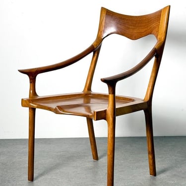 Vintage American Studio Craft Sculpted Walnut Armchair In the Style of Sam Maloof 