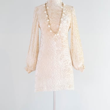 Fabulous &amp; Rare 1960's Rudi Gernreich Golden Ivory Devore' Silk Velvet Mini Dress / S