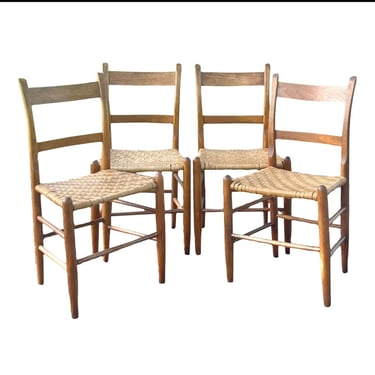Antique Splint Seat Ladderback Chairs - Set of 4 