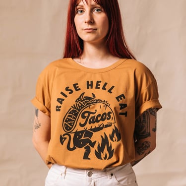 Raise Hell Eat Tacos Unisex Adult Taco Tshirt, Taco Tuesday, Texas, Shirts with Sayings, Food and Wine Festival Shirts, Funny Tshirt 