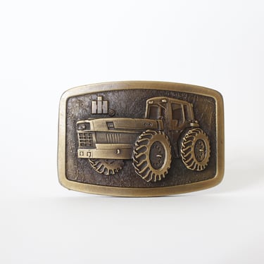 Vintage 70s Brass Belt Buckle - International Harvester - Big Tractor - Farm Equipment 