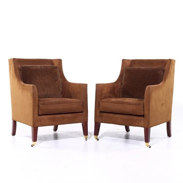 Baker Furniture Suede Wingback Lounge Chairs - Pair 