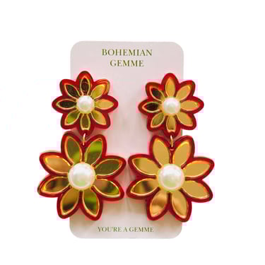 Sample Sale Golden Flower Earrings-Red