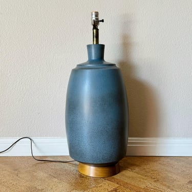 Vintage David Cressey Architectural Pottery Table Lamp Slate Blue Glaze 60s MCM 