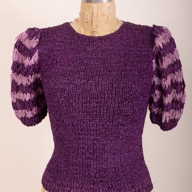 Vintage 1940s purple ribbon knit pullover sweater / Balloon puff sleeve / S 