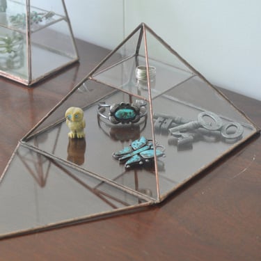 Vega Pyramid Display Box - glass pyramid - jewelry box - hinged - silver or copper - eco friendly 
