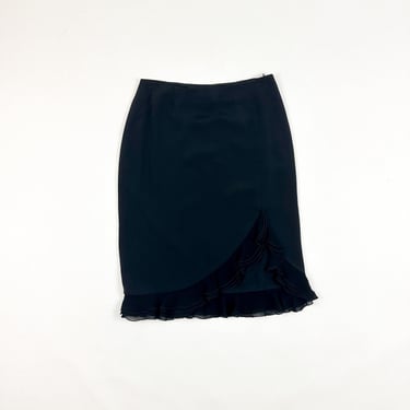 y2k Escada Black Silk Slip Skirt with Cascading Ruffle Hem / Asymmetrical Hem / Fluttery / Flouncey / 29 Waist / Ruffle Hem / Pencil Skirt M 