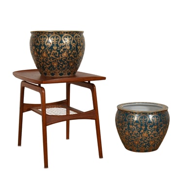 Pair of Opulent Chinese Jardinieres in Gold and Hunter Green