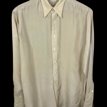 Vintage 1920s/1930s Silk Spearpoint Collar Dress Shirt ~ 15.5 / 35 ~ Gussets ~ Velve-Tex ~ Button-Up ~ Golden Era 