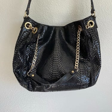 MICHAEL KORS Python Black SNAKE Embossed Leather Shoulder Crossbody Bag 