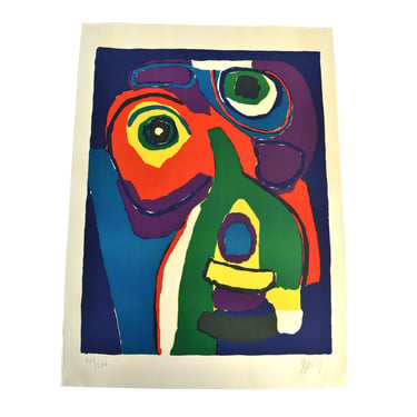 Karel Appel 1969 Signed L/E Lithograph Portrait Abstract Face in Colors 