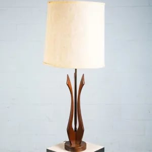 Mid Century Modern Table Lamp Walnut Wood Brass Round Light Sculptural Mcm Light