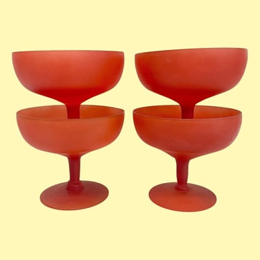 Vintage Champagne Glasses Retro 1960s Mid Century Modern + Frosted Glass + Red + Set of 4 + Barware + Drinking + Make a Toast + MCM Kitchen 