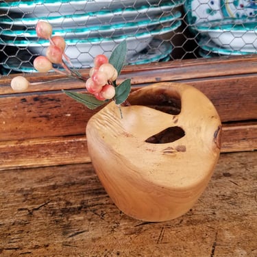 Turned Wooden Vase~Small Hand Carved Wood Vintage Vase~Container for Dried Flowers~JewelsandMetal 