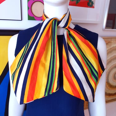 HAPPY Vintage 60s 70s Colorful Striped Neck Sash Tie in Cotton 