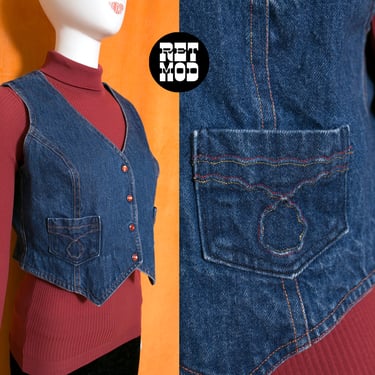 Cool Vintage 70s 80s Jean Vest with Top Stitch Pockets 