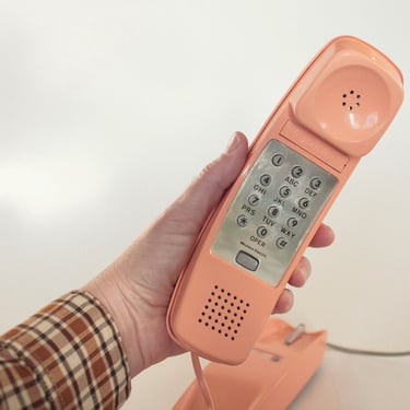 Vintage 80's Peach Landline Analog Telephone - Loud Bell Ring - Touchtone buttons - extra long wall cord 