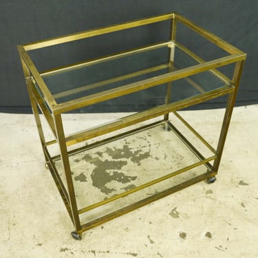 Vintage European Brass Frame Two Tier Glass Top Bar Cart