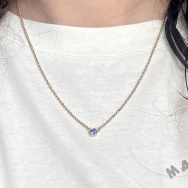 Bezel Set Tanzanite Birthstone 14k Gold Chain Necklace 