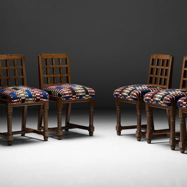 Oak Dining Chairs in Wool-Linen Chain Stitch Embroidery from Pierre Frey