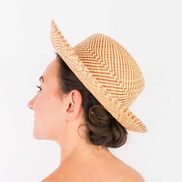 1980s Woven Straw Hat | 80s Straw Sun Hat 