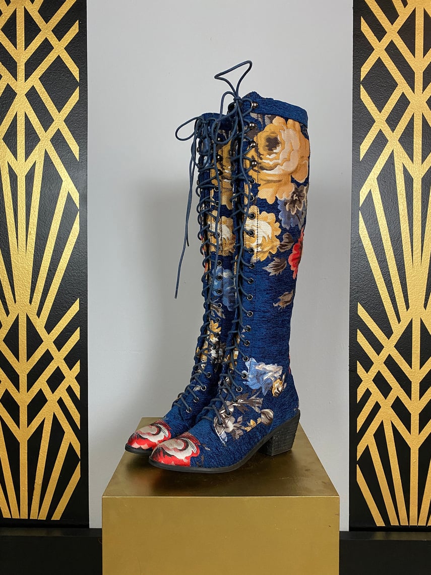 Gucci - Slate Blue & Brown Snakeskin Heeled Knee High Boots w/ Horsebi –  Current Boutique
