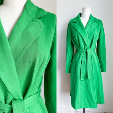 Vintage 1960s Green Wool Knit Coat / XS-S 