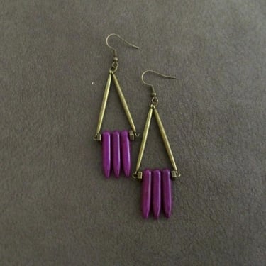 Afrocentric earrings, boho chic earrings, African earrings, bohemian ethnic earrings, purple and bronze, statement bold earrings, exotic 