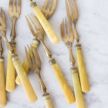 Vintage Brass Dessert Fork Set of 11