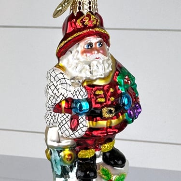 Christopher Radko Santa Gem RED HOT Firefighter Fireman Glass Christmas Ornament 