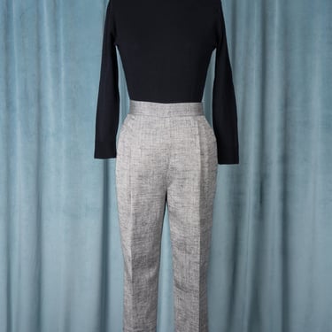 Vintage 90s Gianni Sport High Waisted Gray Linen / Silk Pleated Trousers with Side Button Waistband 
