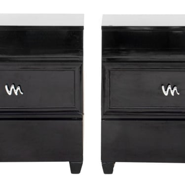 Ebonized Bedside 3-Drawer Night Stands, Pair