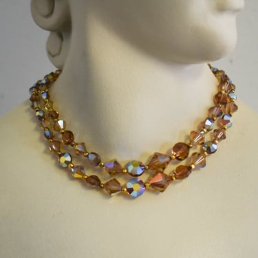 1950s AB Crystal Bead Double Strand Necklace 