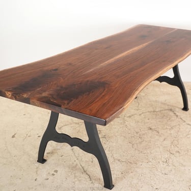 Handcrafted 8 ft. Walnut Live Edge NY Iron Leg Dining Table