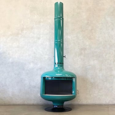 Vintage Mid Century Teal Green Malm Fire Drum 2 Fireplace
