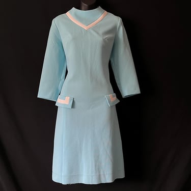 1960s mod dress vintage turquoise uniform shift large 