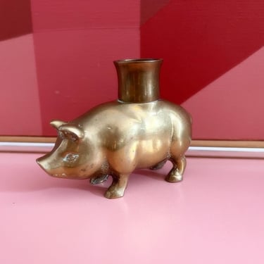 1960s Brass Pig Candlestick 